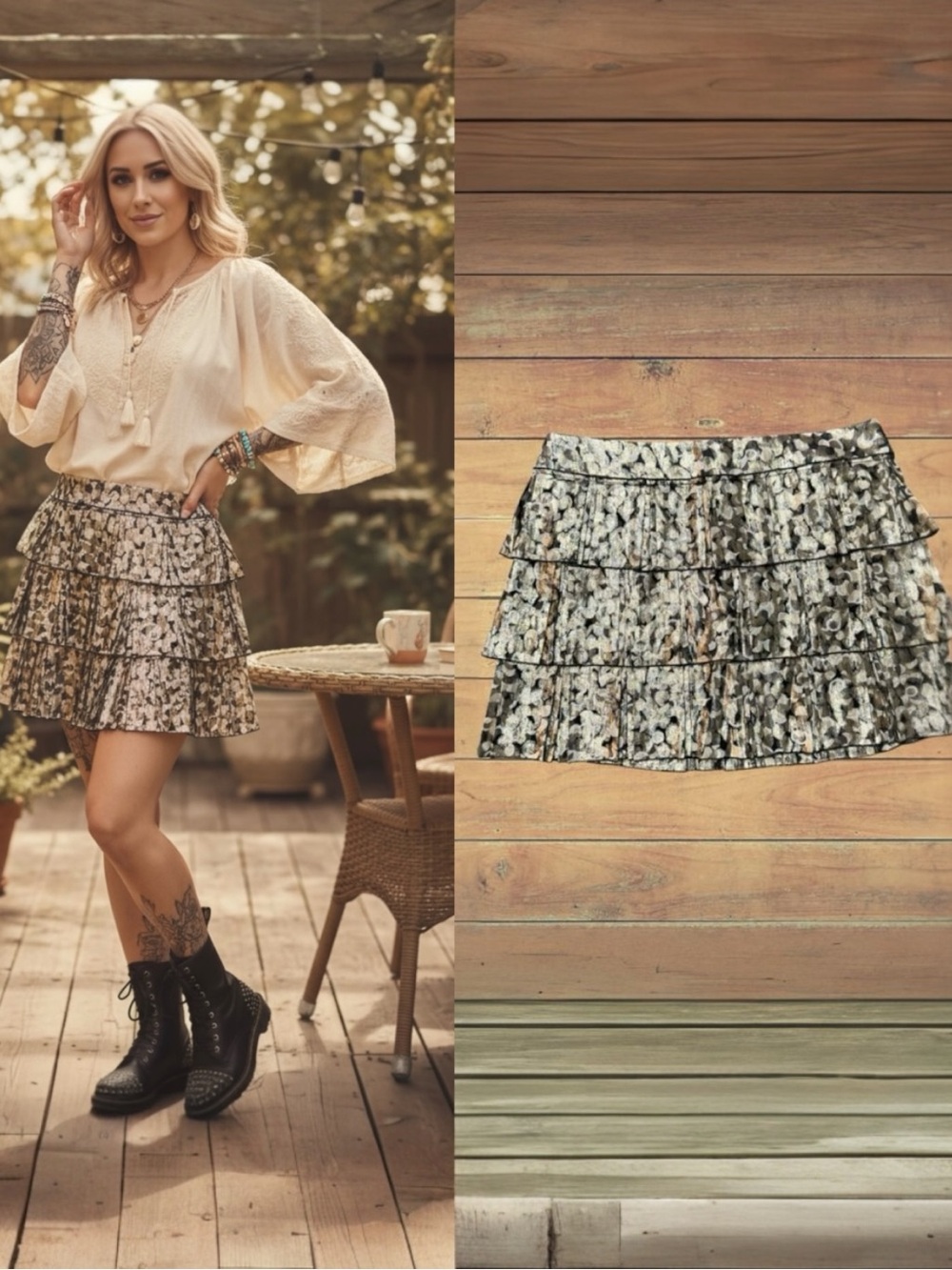 DKNY Vintage Y2K Metallic Tiered Pleated Ruffle Mini Skirt Black And Silver